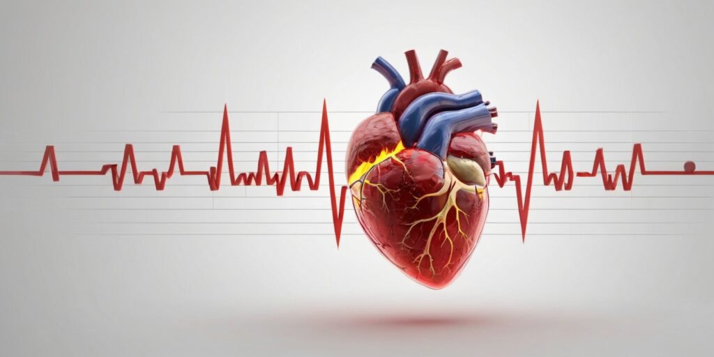 A heart-shaped infographic showing various cardiovascular health statistics and findings for the year 2024